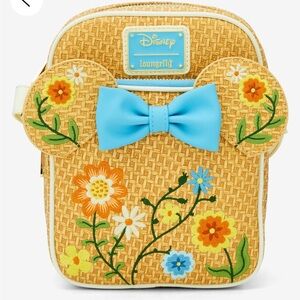 Loungefly Disney Minnie Mouse Raffia Floral Ears Crossbody Bag